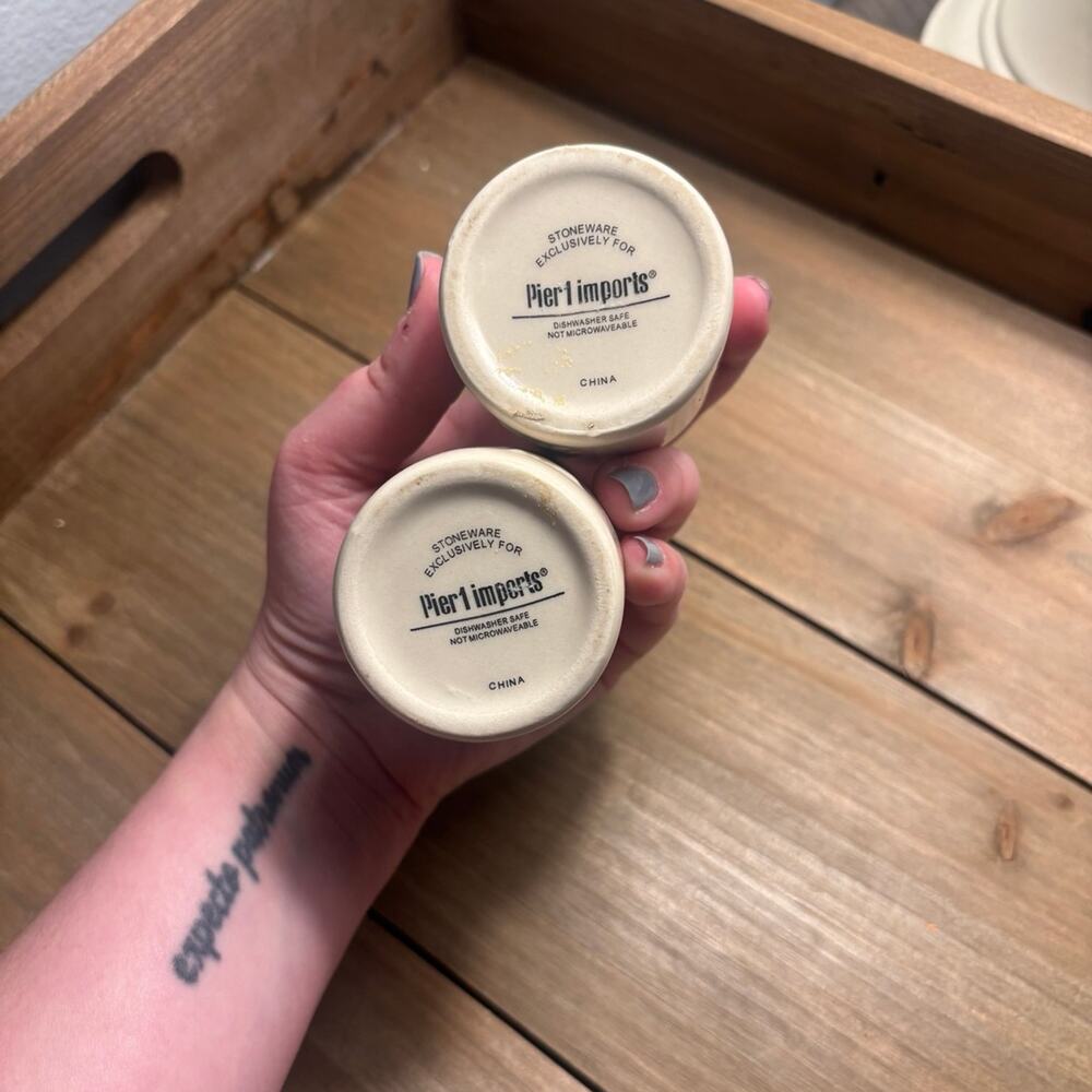 Vintage Mid-Century Modern Pier 1 Imports Cream Ceramic Oil & Vinegar Bottles - Picture 4 of 5